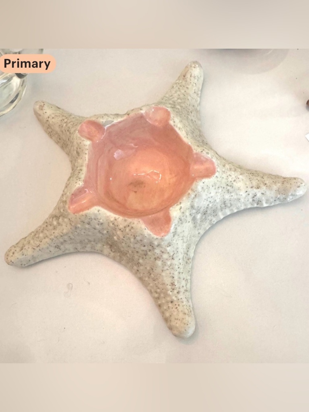 STARFISH ASHTRAY FLORIDA VINTAGE CERAMIC WHITE AND PINK COASTAL BEACH